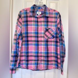 American Eagle Pink Plaid Button Down Flannel